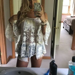 Boho sheer cold shoulder top